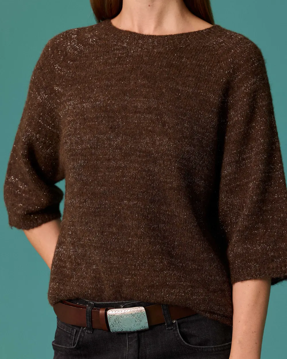 Round-Neck Short-Sleeve Knit Sweater
