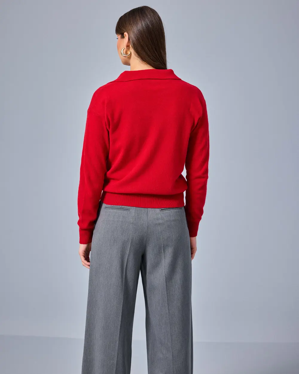 Polo-Neck Cashmere-Wool Blend Knit Sweater