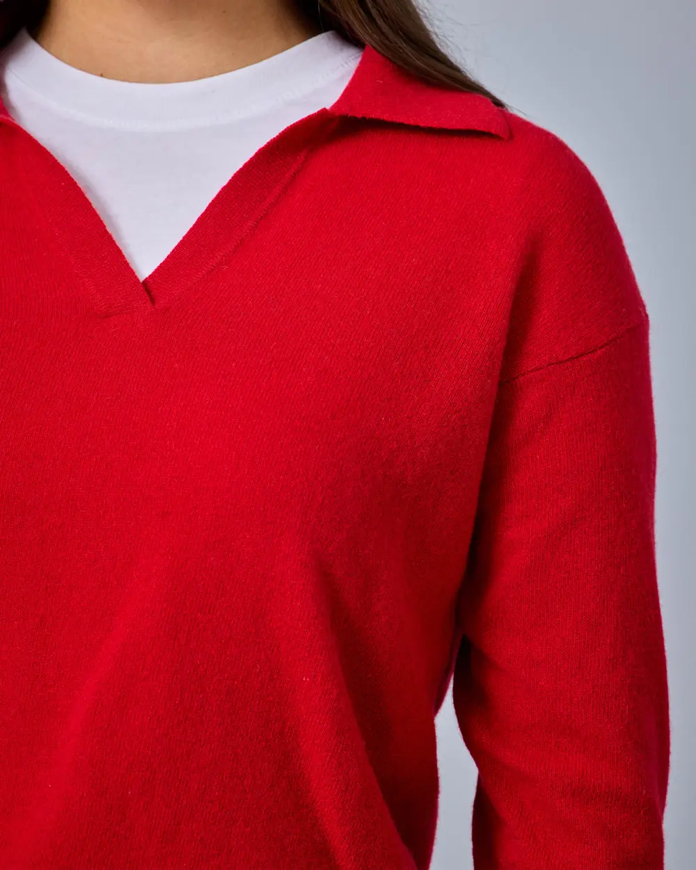 Polo-Neck Cashmere-Wool Blend Knit Sweater