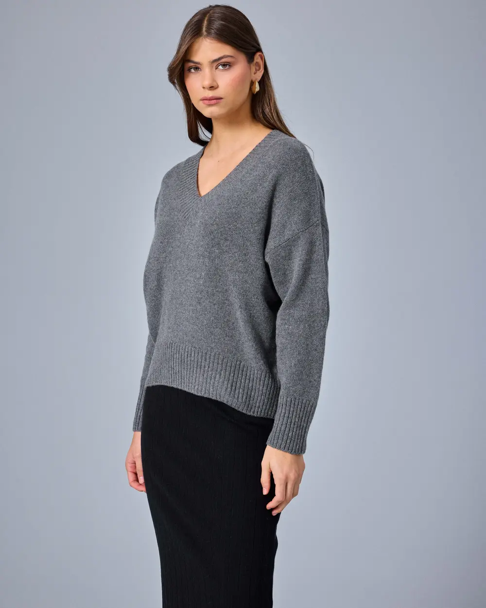 V-Neck Cashmere-Wool Blend Knit Sweater