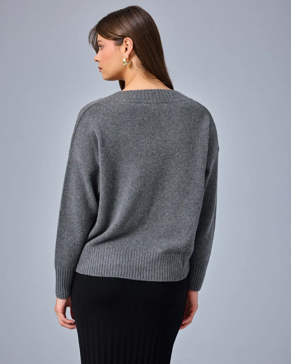 V-Neck Cashmere-Wool Blend Knit Sweater
