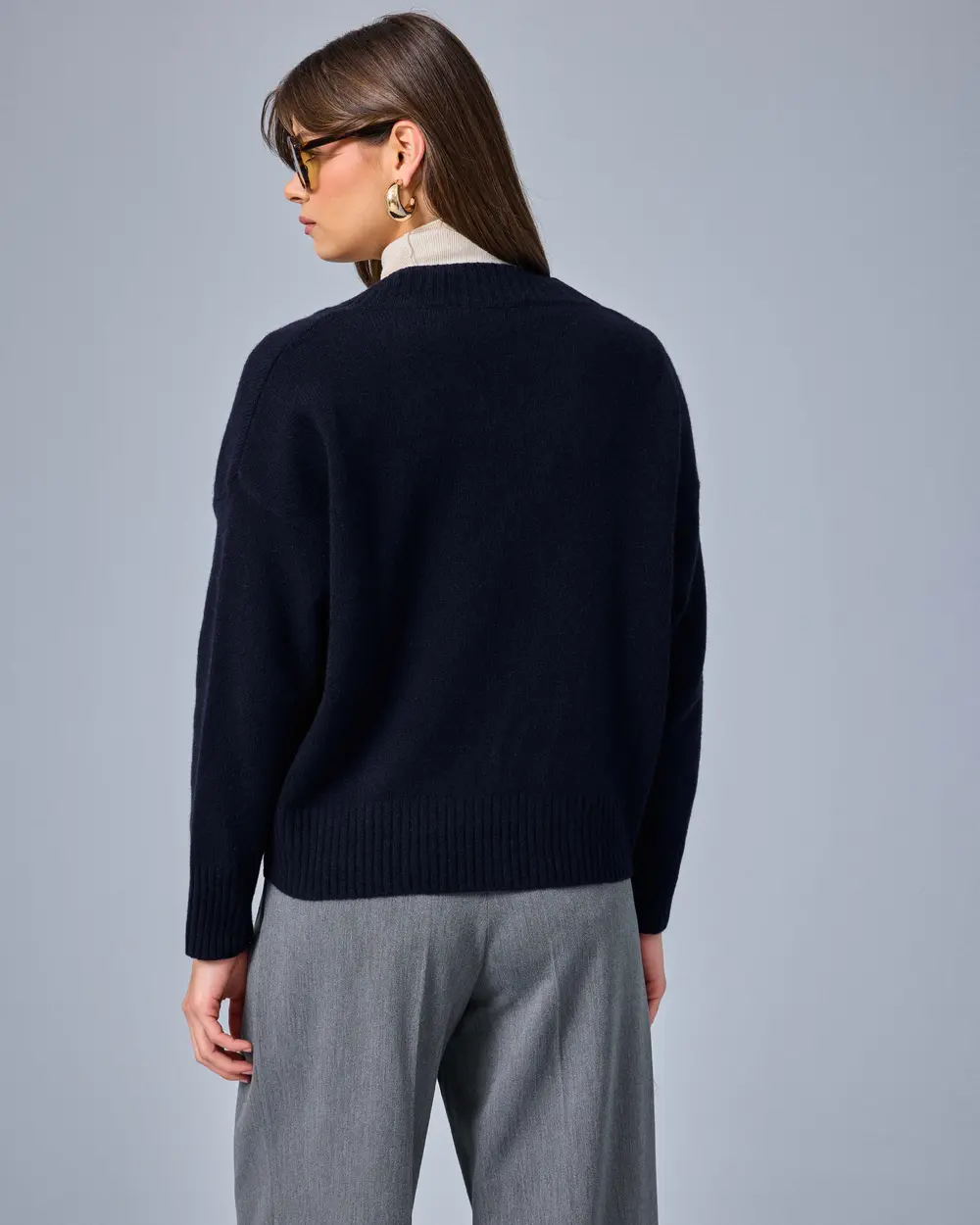 V-Neck Cashmere-Wool Blend Knit Sweater