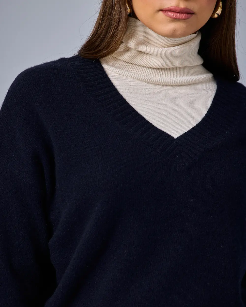 V-Neck Cashmere-Wool Blend Knit Sweater