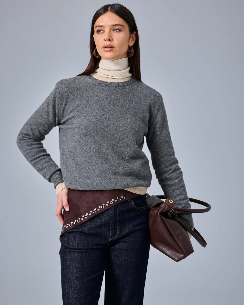 Round-Neck Cashmere-Blend Knit Sweater
