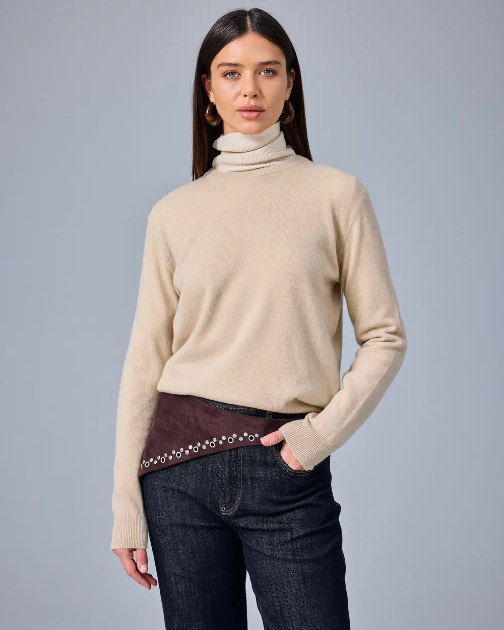 Round-Neck Cashmere-Blend Knit Sweater