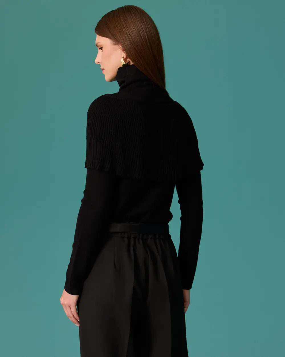 Cape-Style, Detailed Fisherman's Collar Knit Sweater