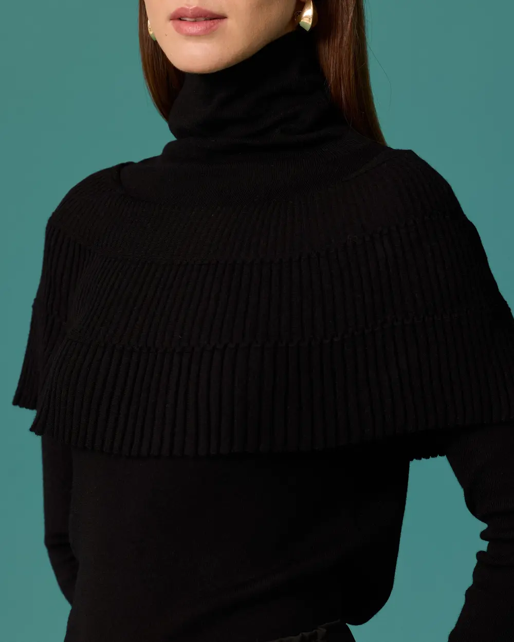 Cape-Style, Detailed Fisherman's Collar Knit Sweater