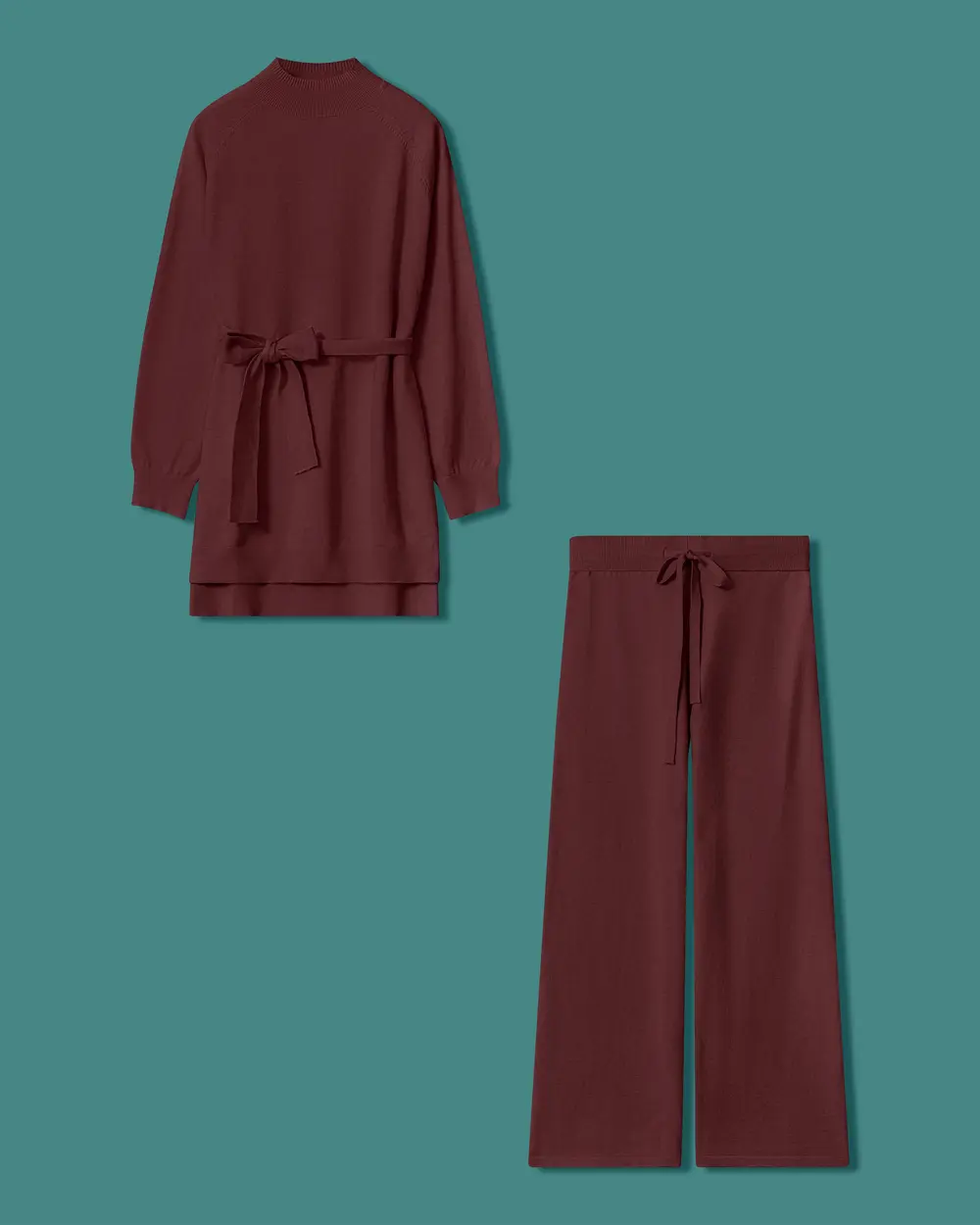 Kemerli Dik Yaka Triko Tunik Pantolon Takımı