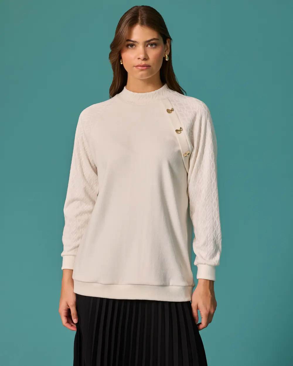 Kelebek Aksesuar Detaylı Bisiklet Yaka Sweatshirt