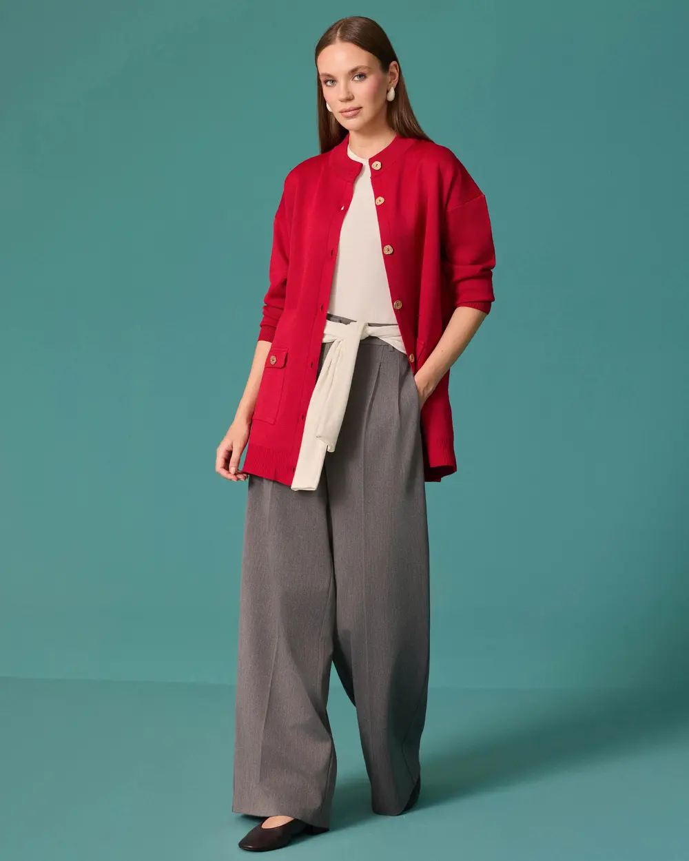Button-Detail Knit Cardigan