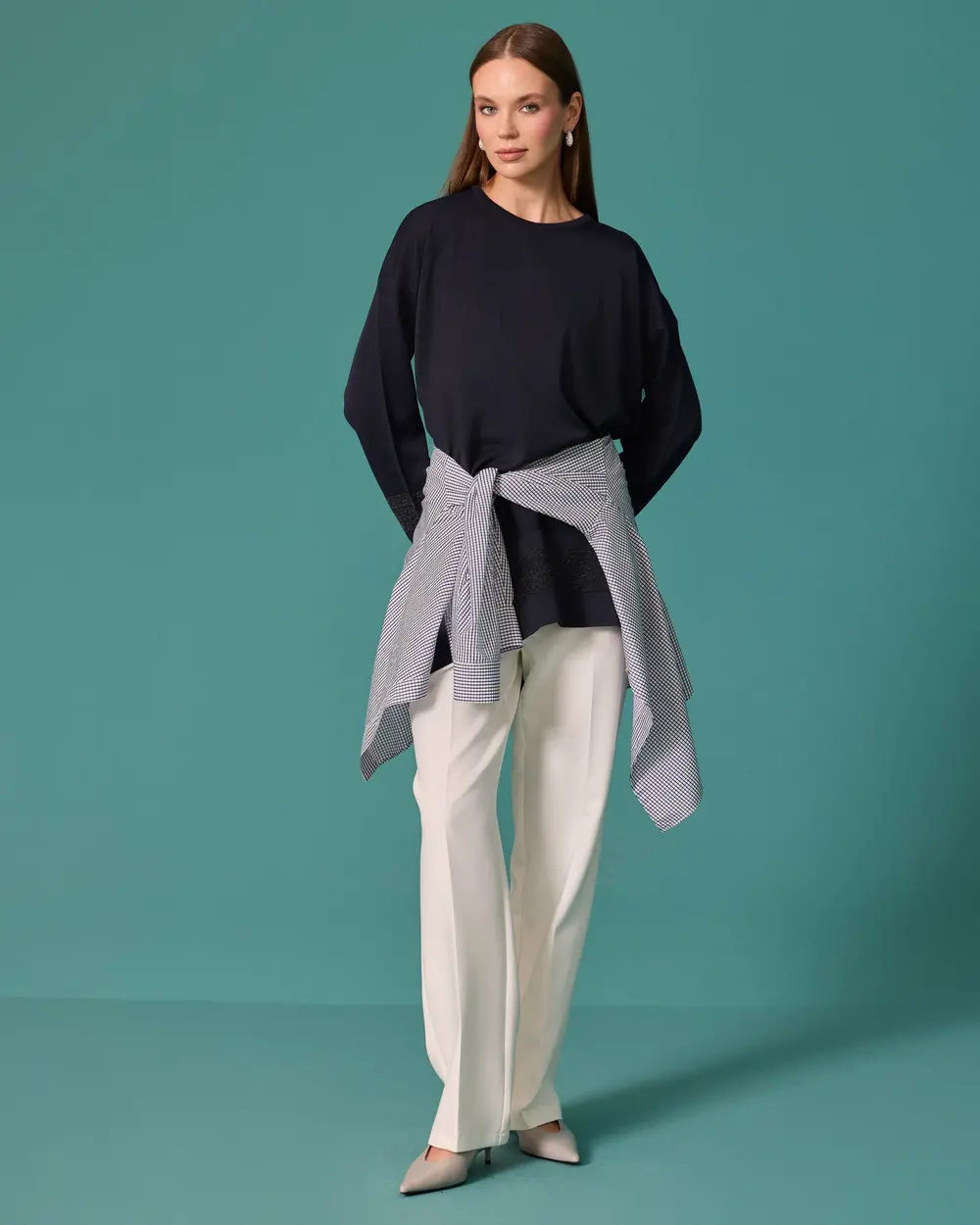 Round-Neck Sweater with Striped Accents