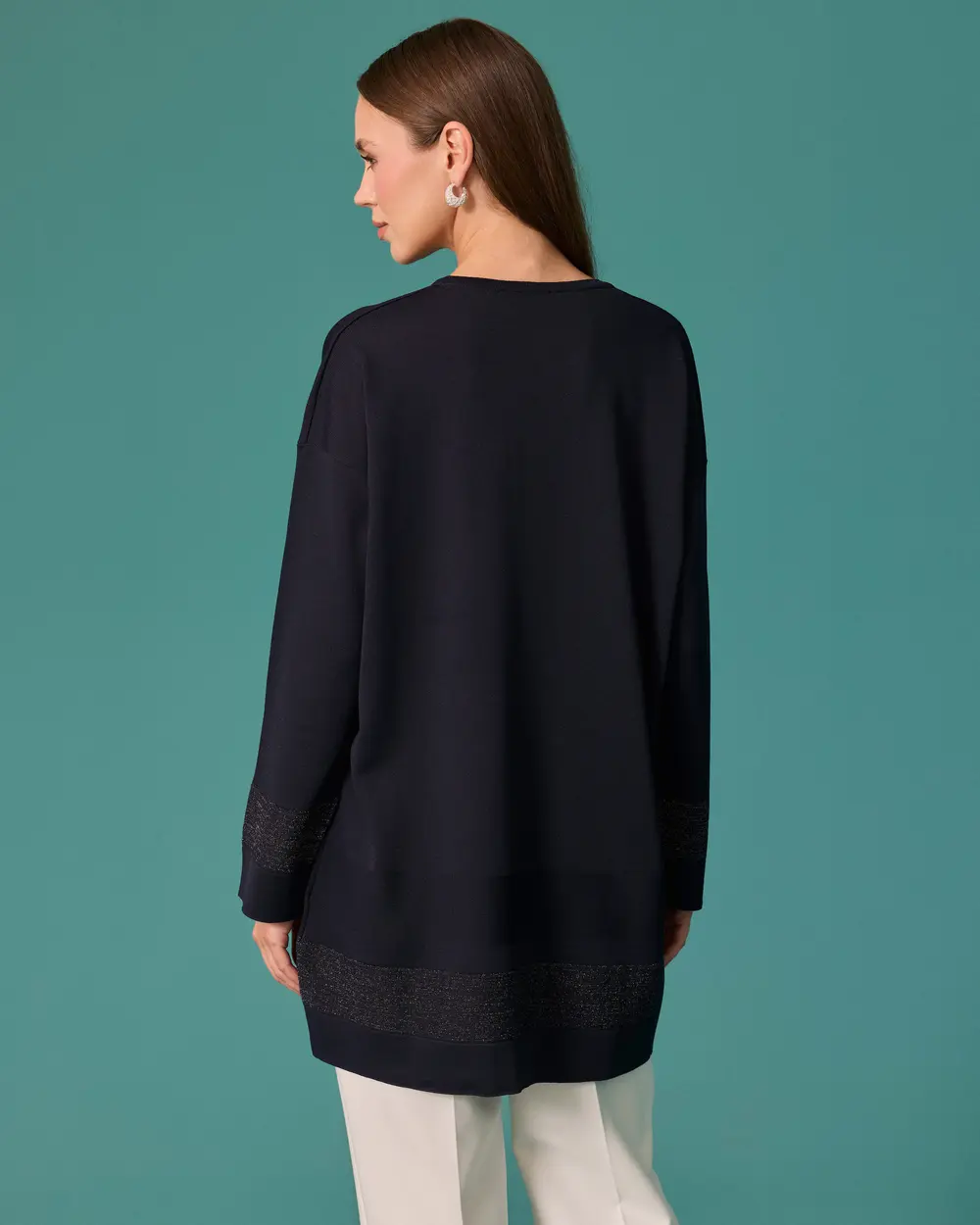 Round-Neck Sweater with Striped Accents