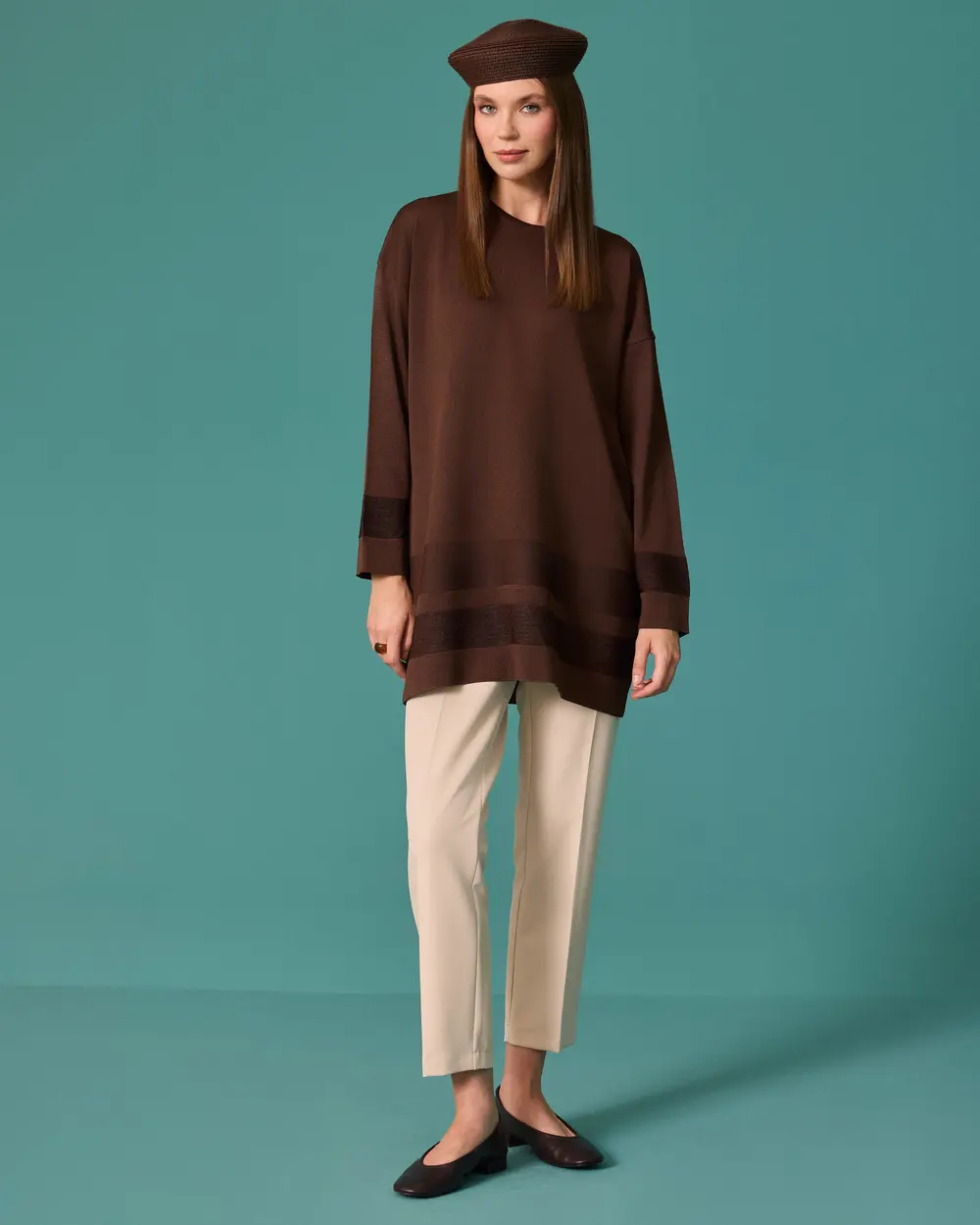 Round-Neck Sweater with Striped Accents