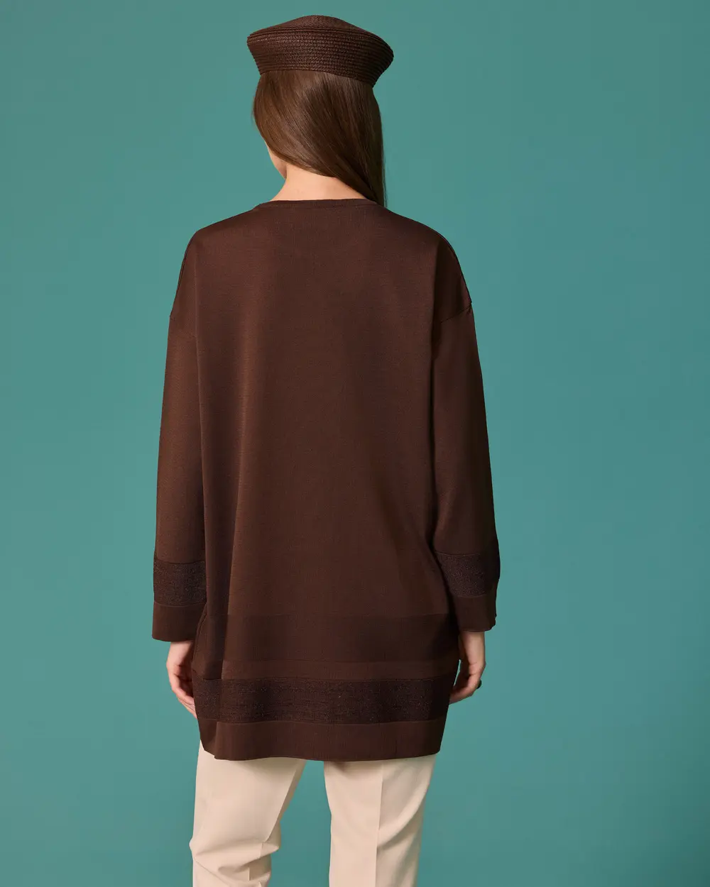Round-Neck Sweater with Striped Accents