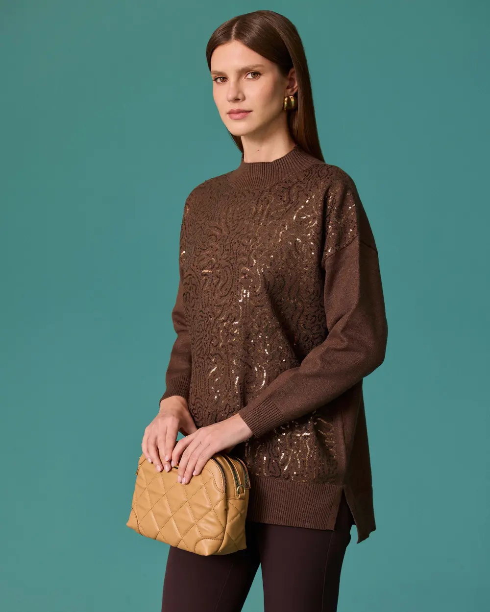 Beaded Crew-Neck Knit Tunic