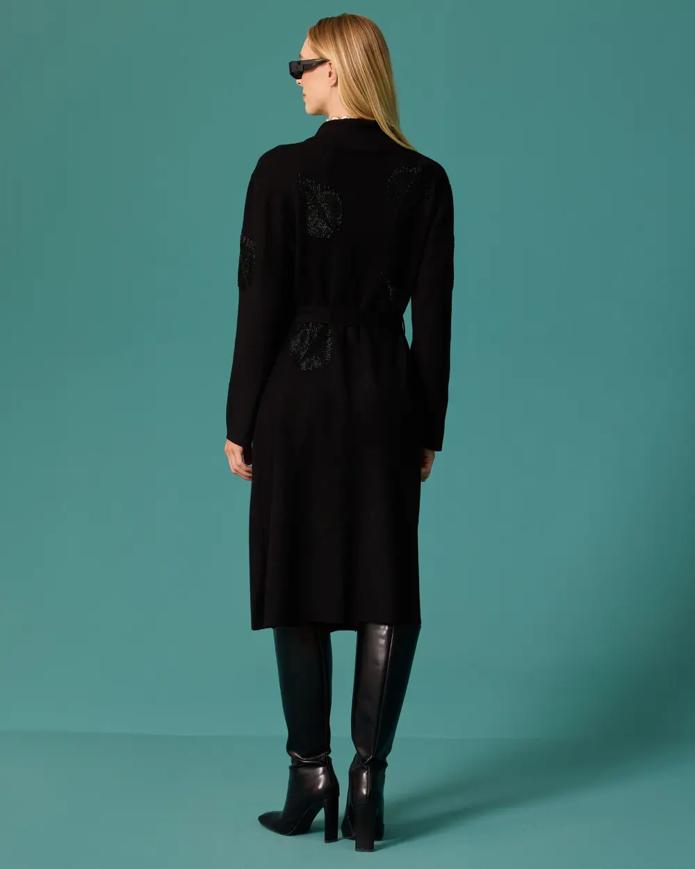 Long-Sleeve Knit Cardigan with Jacket Collar