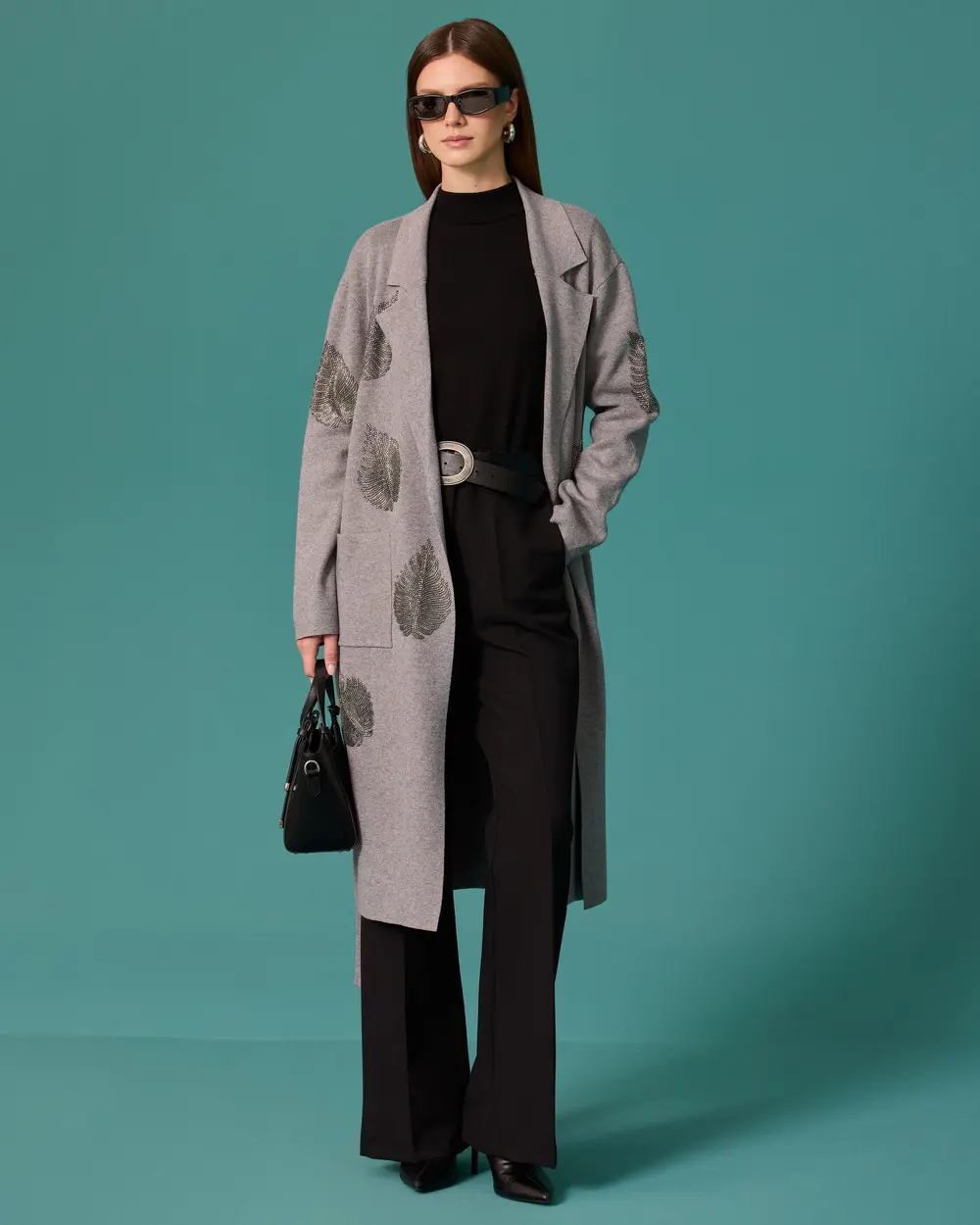 Long-Sleeve Knit Cardigan with Jacket Collar