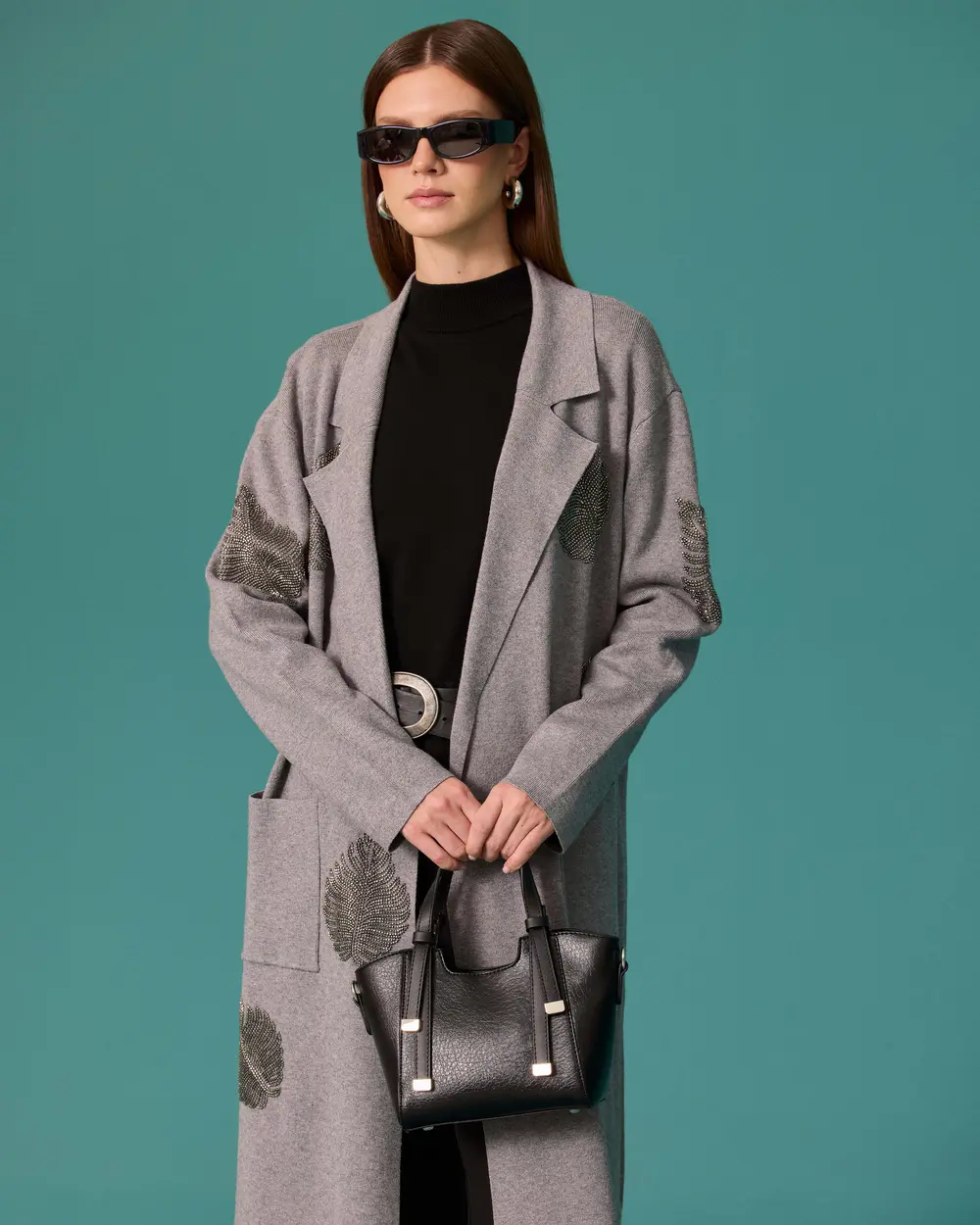 Long-Sleeve Knit Cardigan with Jacket Collar