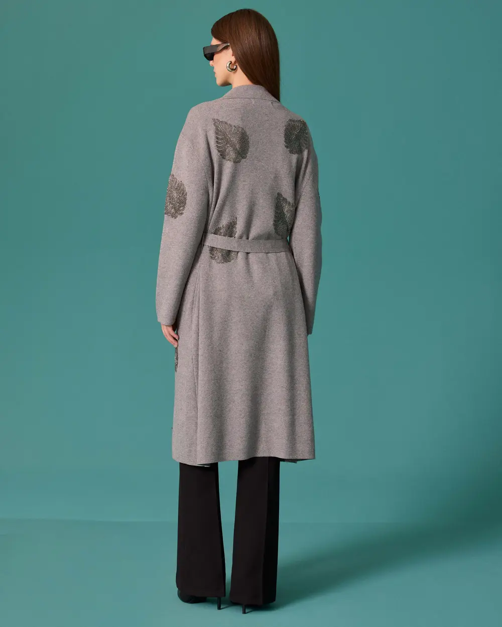 Long-Sleeve Knit Cardigan with Jacket Collar