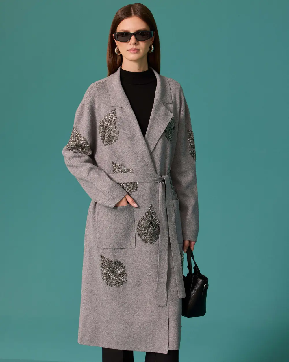 Long-Sleeve Knit Cardigan with Jacket Collar