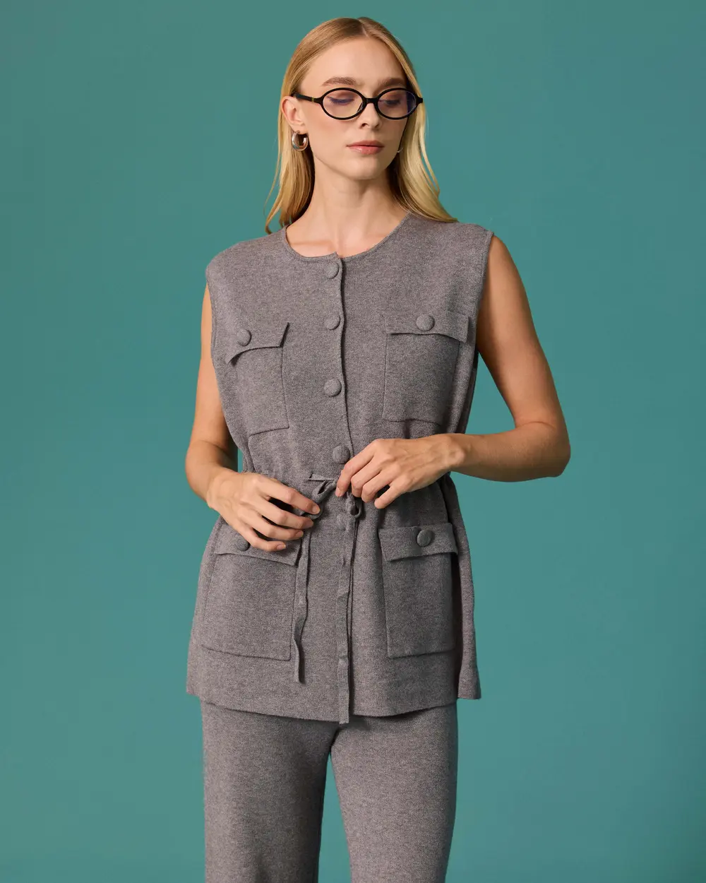 Lace-Up Vest, Pants, and Sweater Set