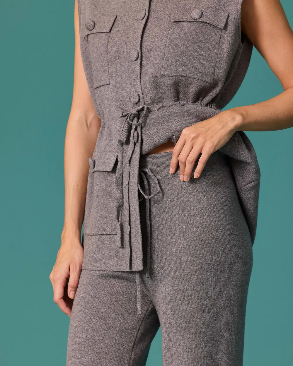 Lace-Up Vest, Pants, and Sweater Set