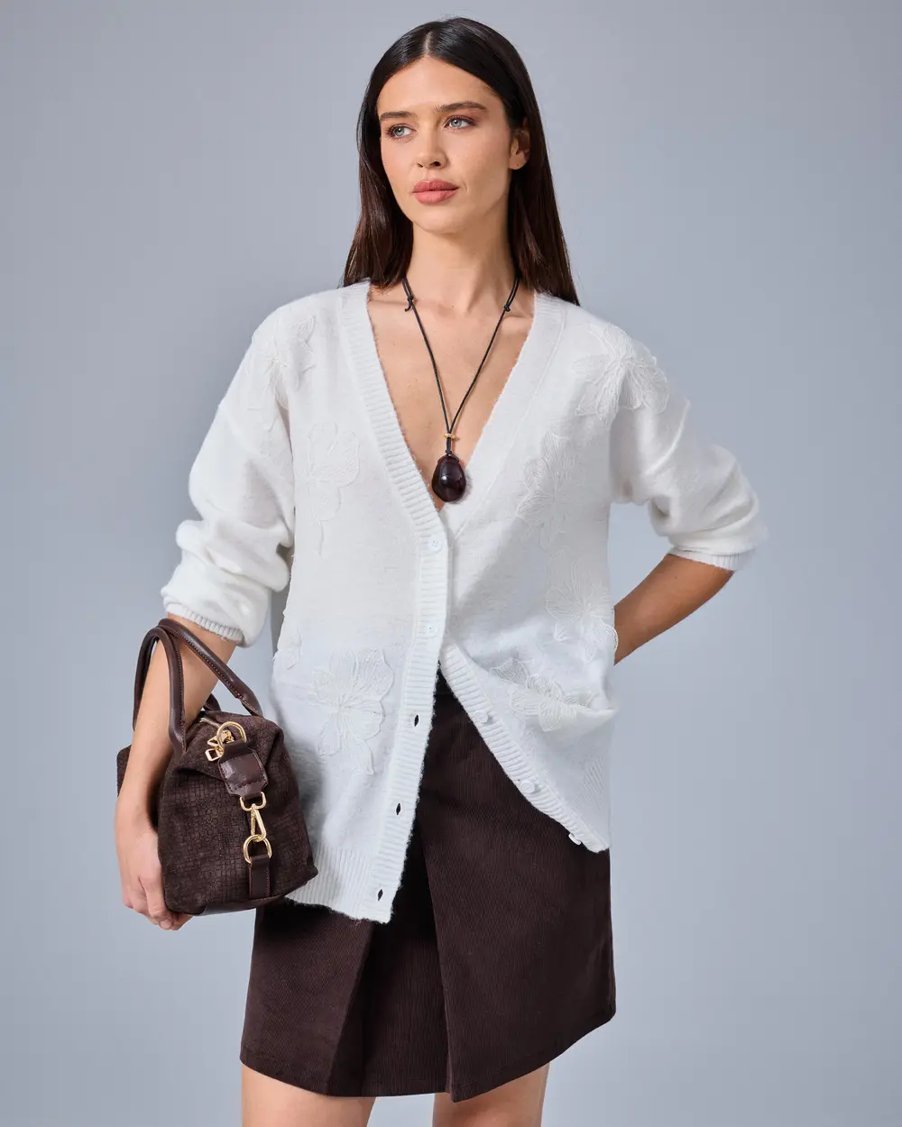 V Yaka Oversize Triko Hırka