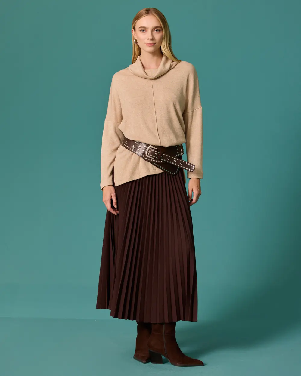 Oversized Knit Tunic with Shawl Collar