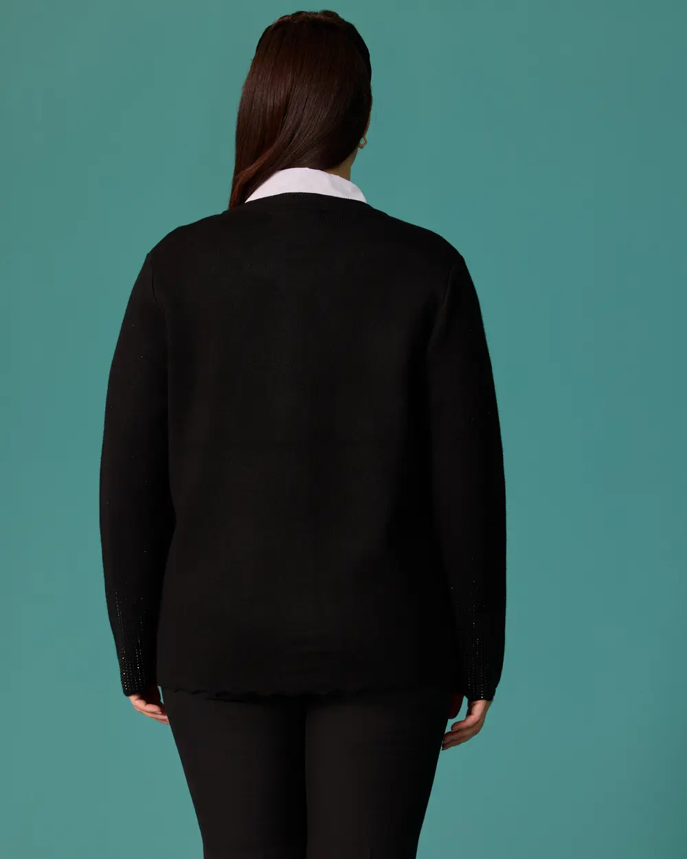 Plus-Size Knit Cardigan with Stone Accents