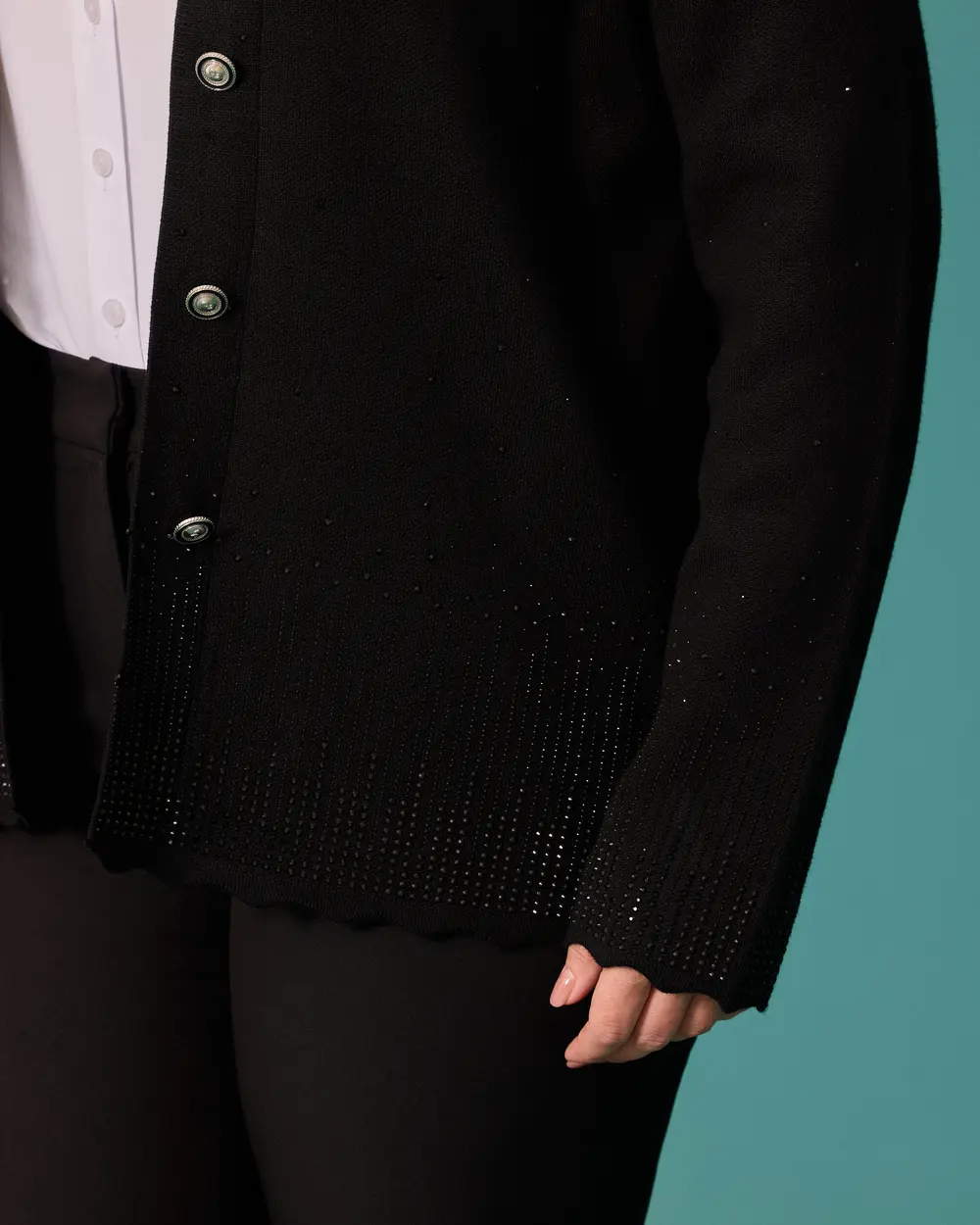 Plus-Size Knit Cardigan with Stone Accents