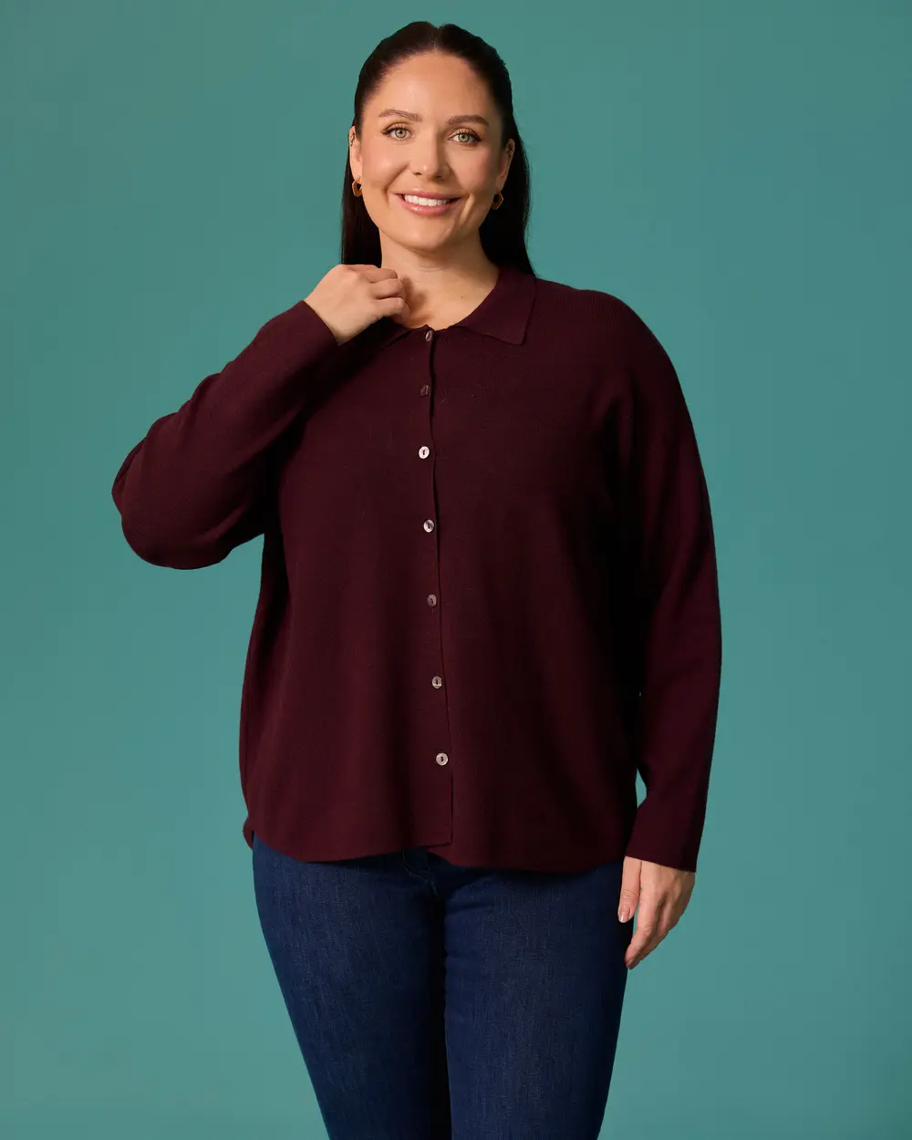 Plus-Size Shirt-Collar Sweater