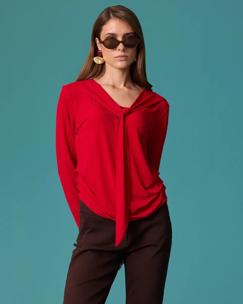 Blouse with a Shawl Collar and Tied Detail