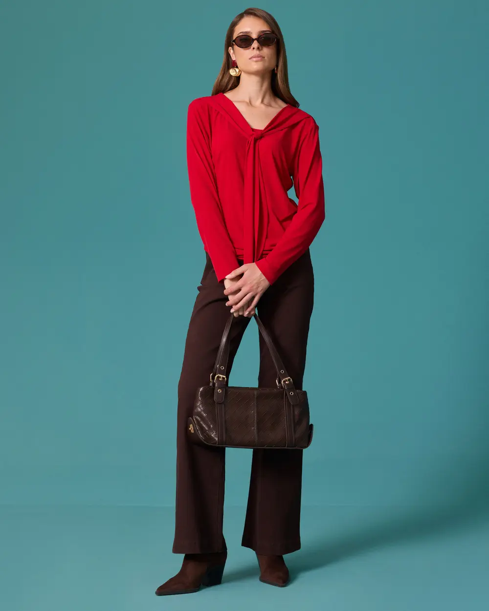 Blouse with a Shawl Collar and Tied Detail