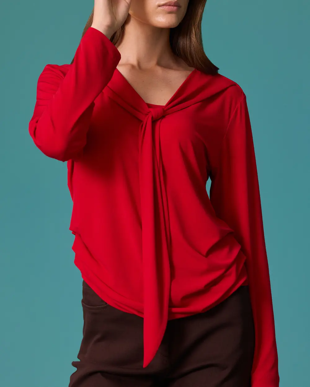 Blouse with a Shawl Collar and Tied Detail