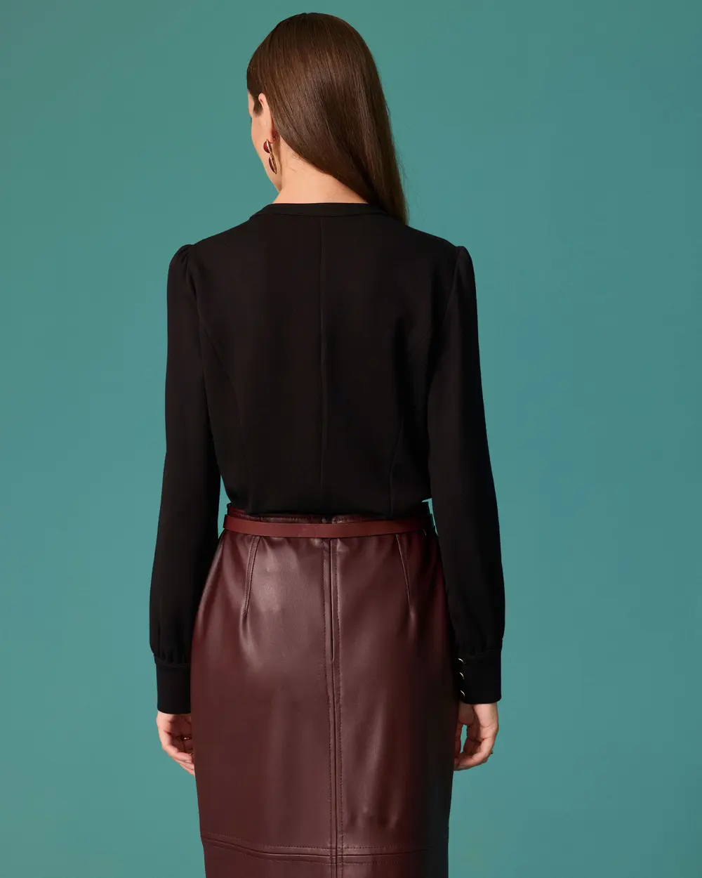 Blouse with a Tie-Neck Collar and Ruffle Details