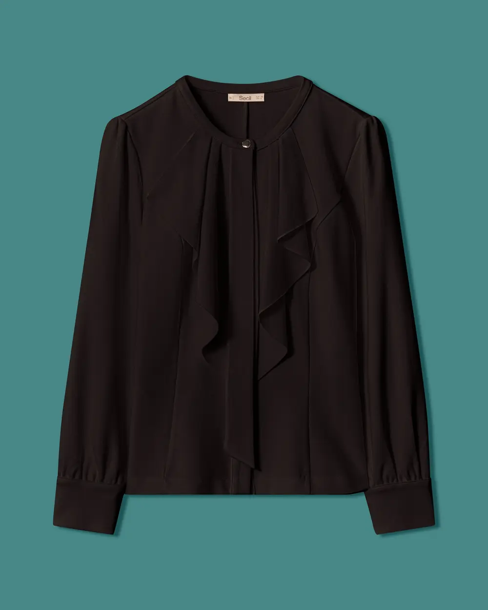 Blouse with a Tie-Neck Collar and Ruffle Details