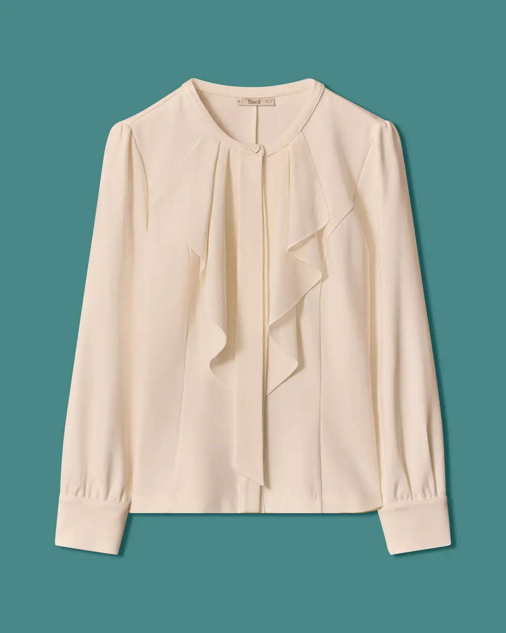 Blouse with a Tie-Neck Collar and Ruffle Details