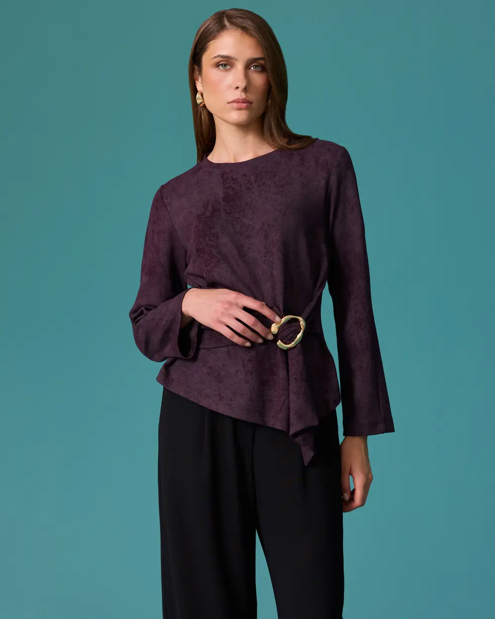 Round-Neck Blouse with Embellished Details