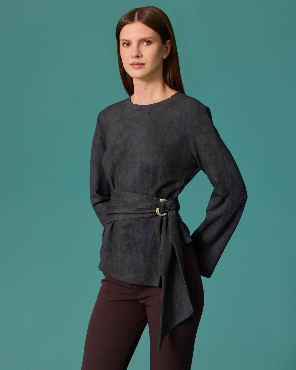 Round-Neck Blouse with Embellished Details