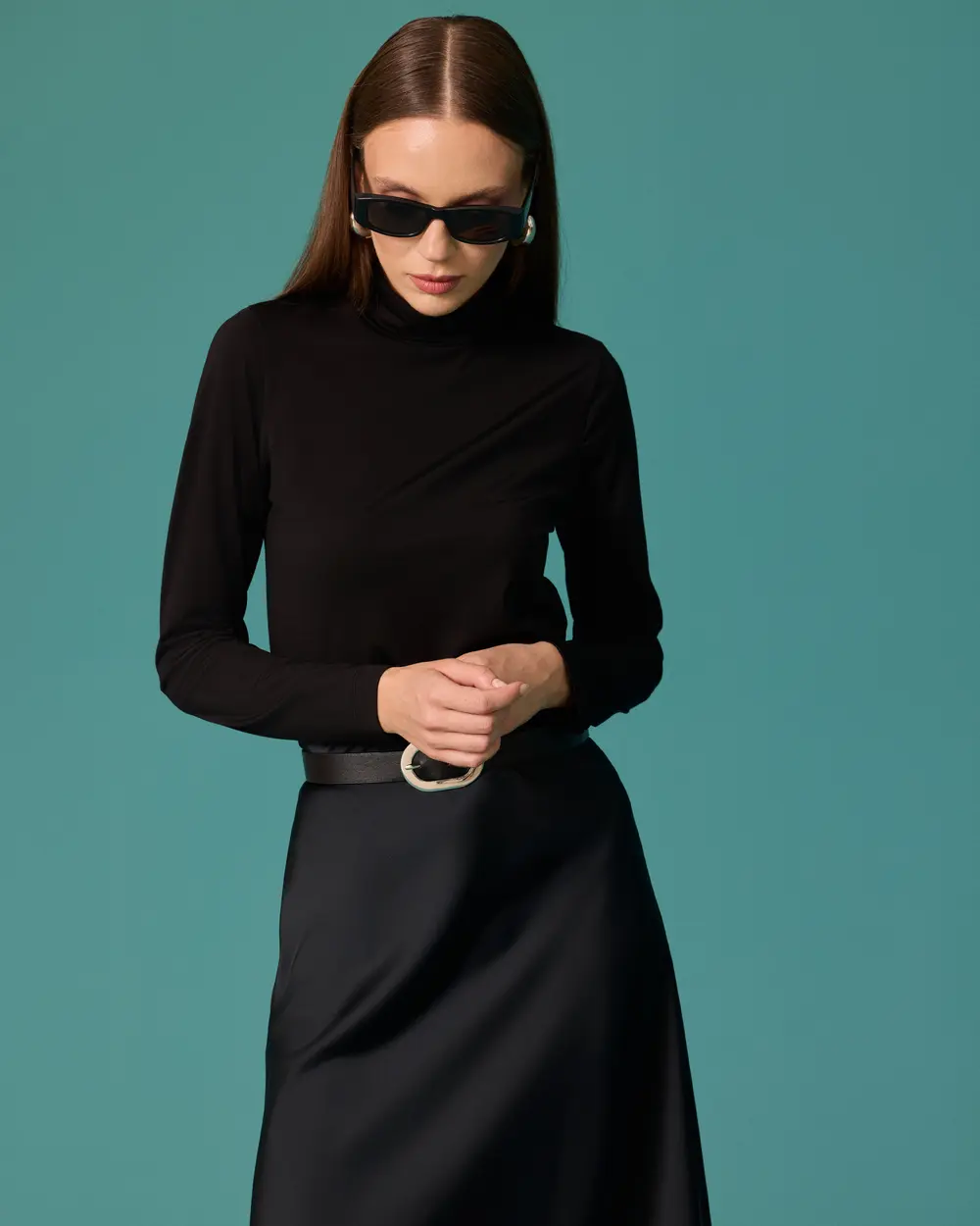 Stand-Up Collar Long-Sleeve Basic Blouse