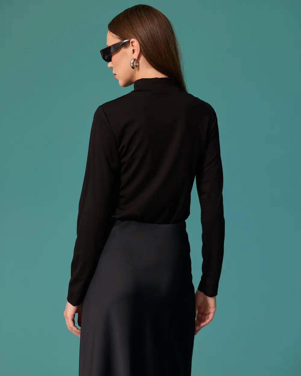 Stand-Up Collar Long-Sleeve Basic Blouse