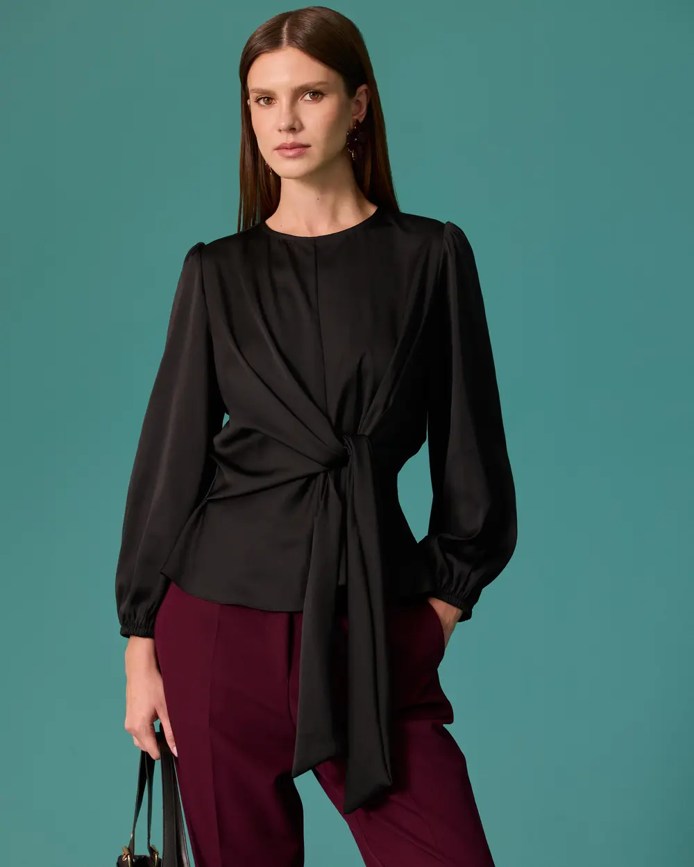 Tied-Detail Bike Neck Blouse