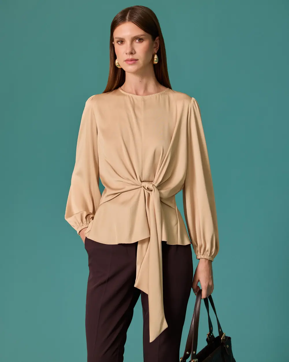 Tied-Detail Bike Neck Blouse