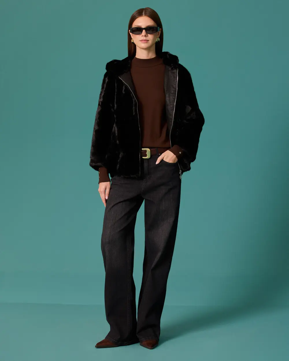 Hooded Collar Faux Fur