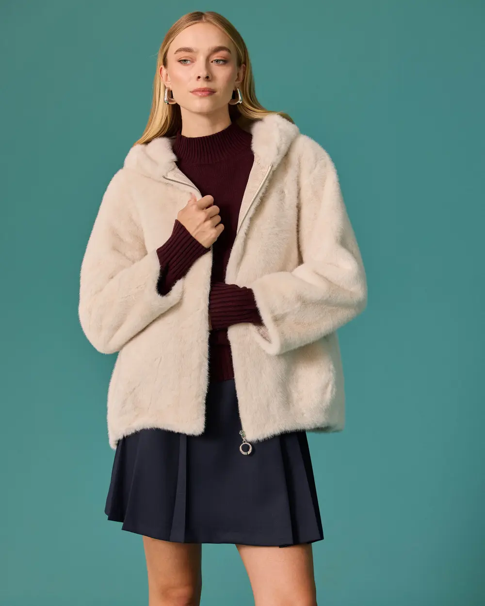 Hooded Collar Faux Fur
