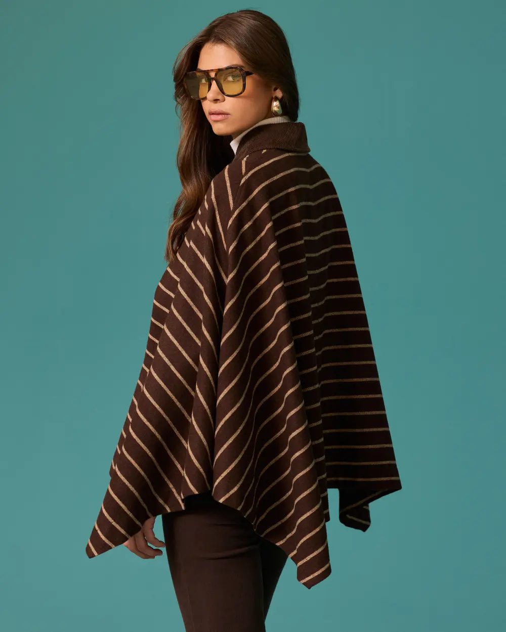 Striped Double-Breasted Poncho