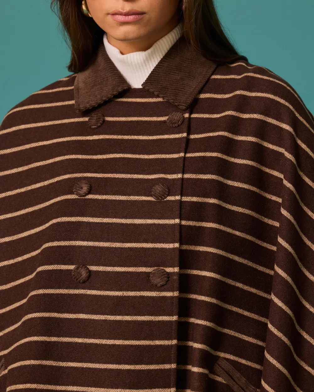 Striped Double-Breasted Poncho