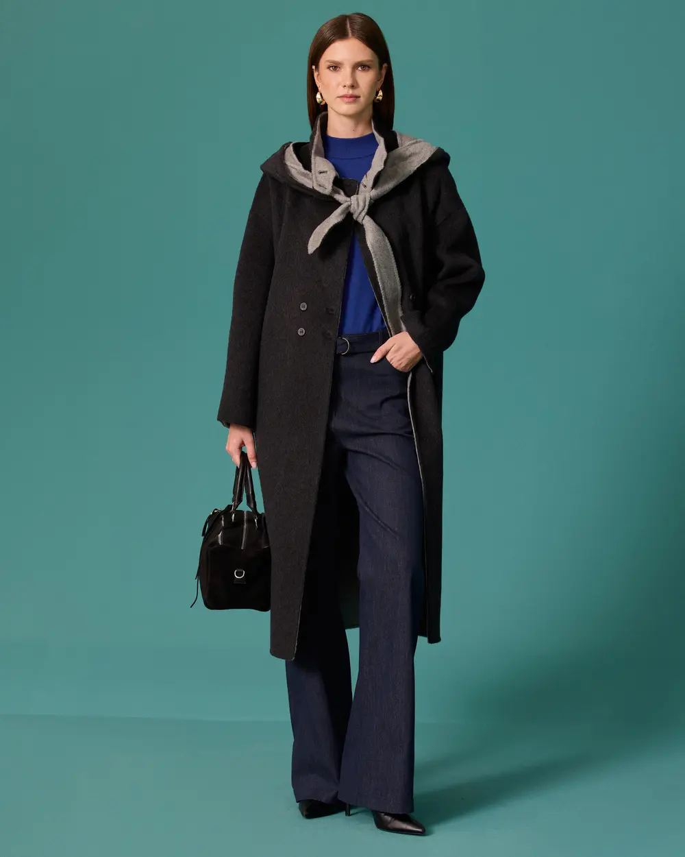 Oversized Long Coat with a Stand-Up Collar