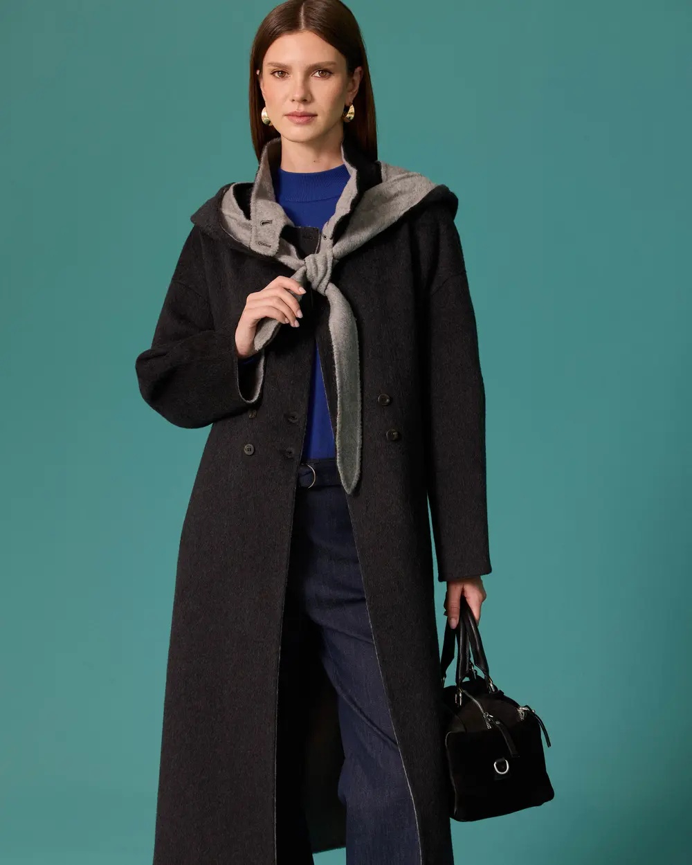Oversized Long Coat with a Stand-Up Collar
