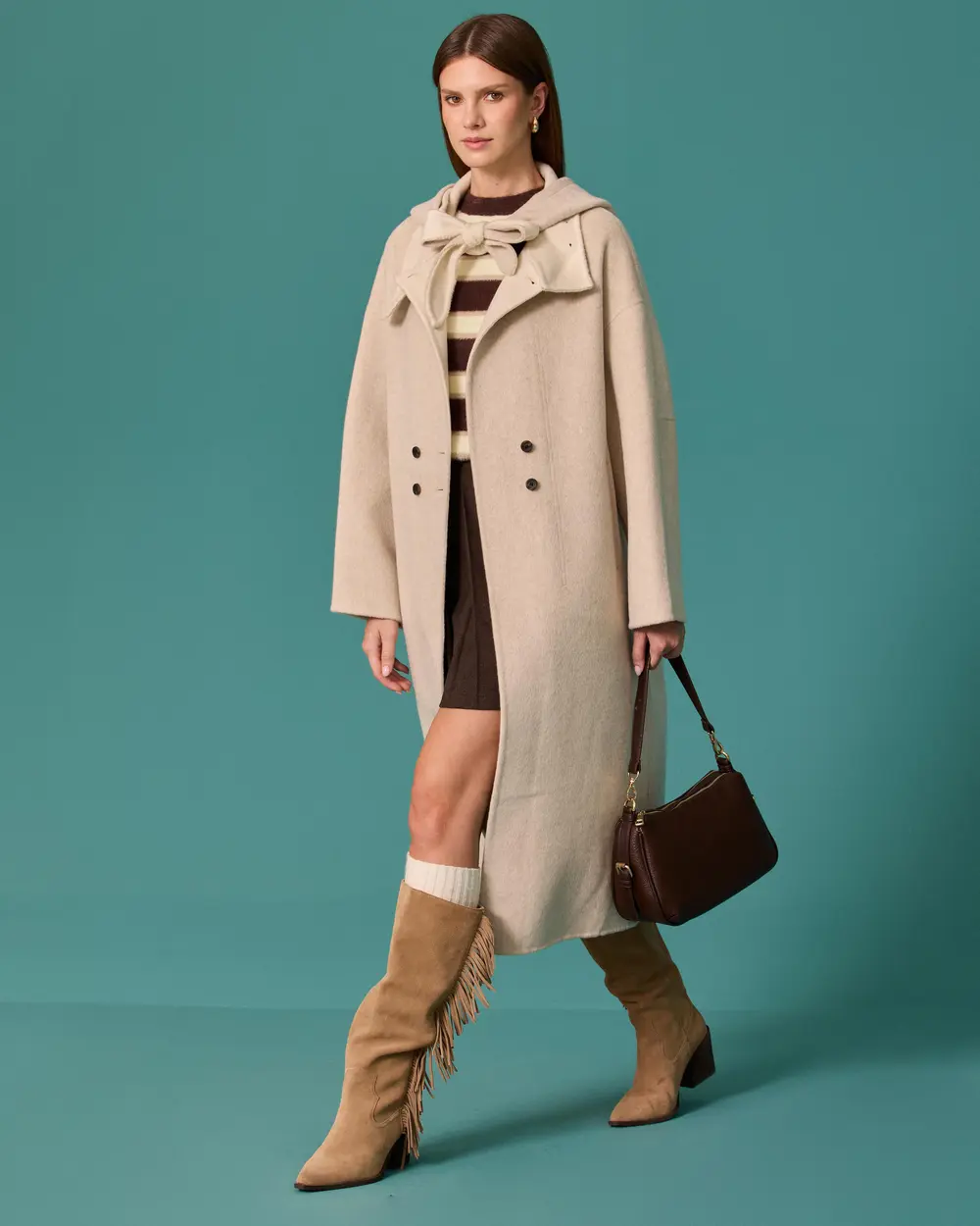 Oversized Long Coat with a Stand-Up Collar